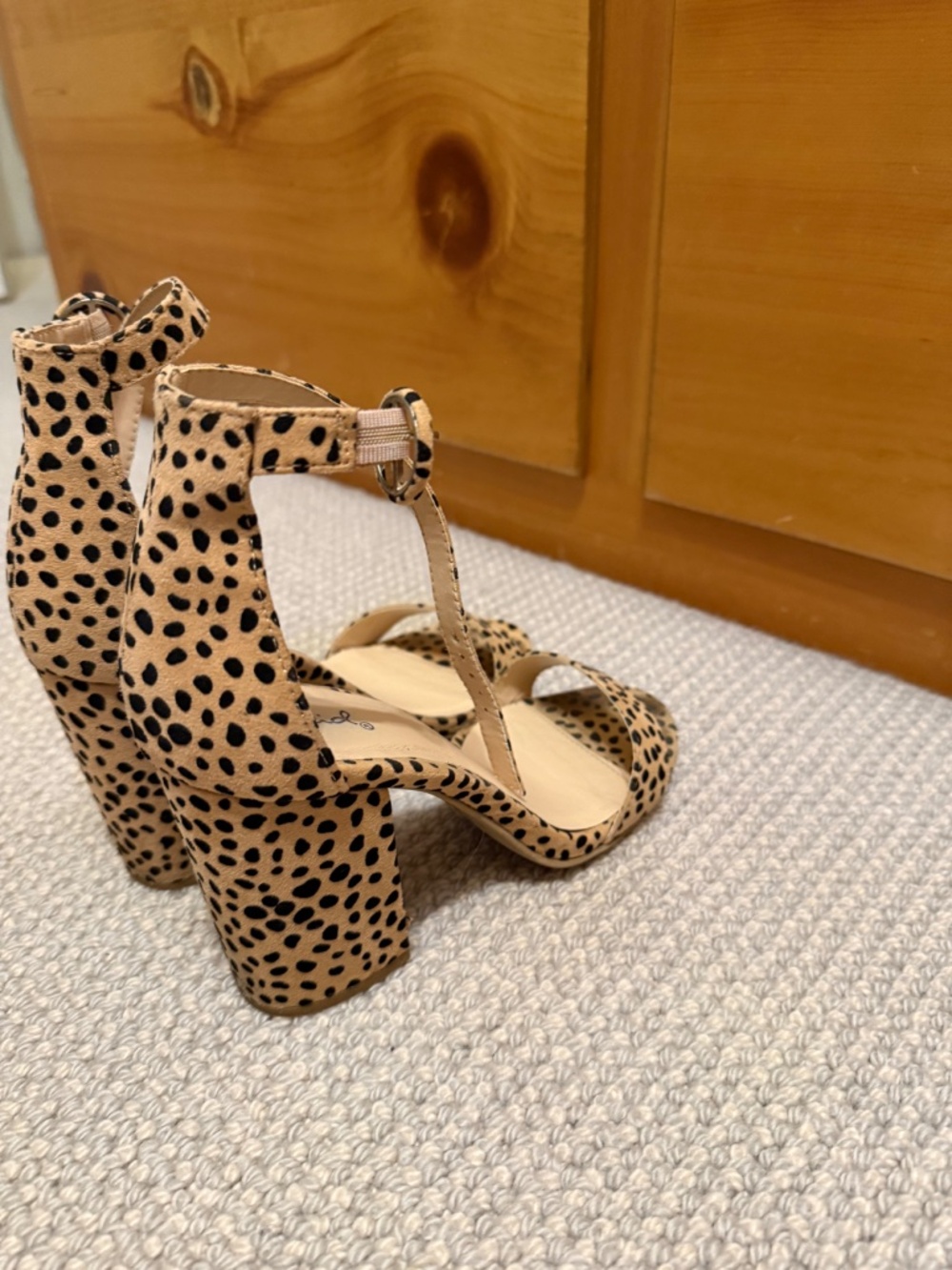 Qupid leopard/cheetah print ankle-strap block heels